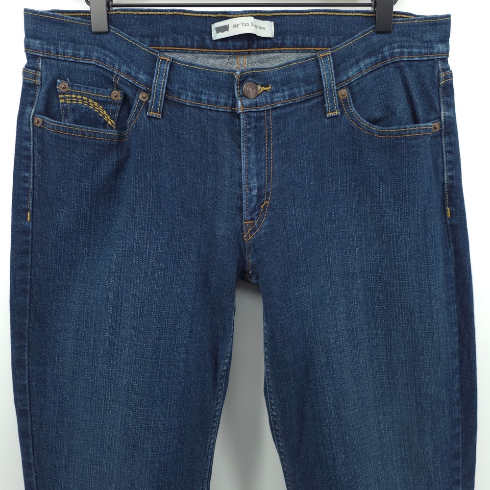 Levi's 524 Too Superlow Womens Jeans 33x31 Blue Dark Wash Y2K Bootcut - Picture 2 of 10
